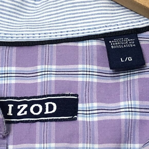 IZOD Mens Button Down Shirt Long Sleeve Plaid Purple Casual L - Picture 2 of 5